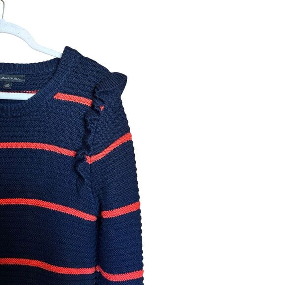 Banana Republic Sweater Medium Multicolor Stripe Ruffle Cable Knit Pullover - Picture 3 of 8